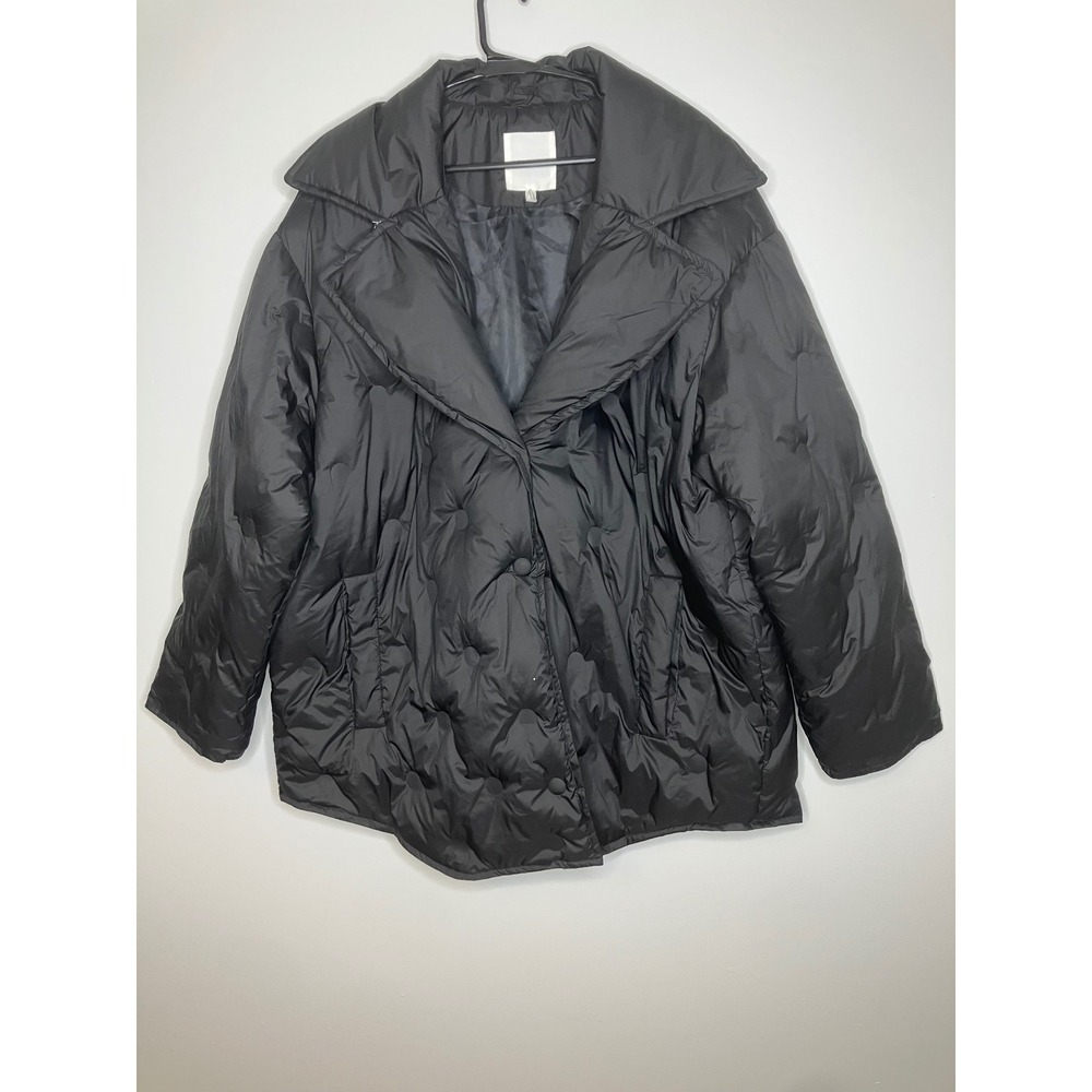 Avec Les Filles Puffer Jacket Women 2XL Black Good Quilted Oversized Lapel 69802